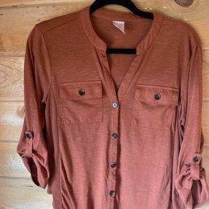 Juniors Women Size 11/13 Copper Orange Mid Sleeve Top